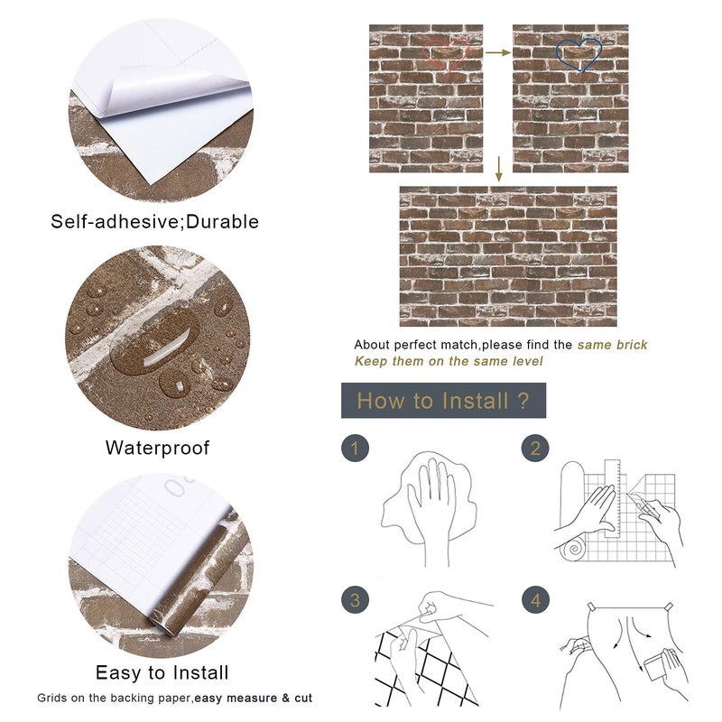Timeet Vintage Brown Brick Wallpaper Peel and Stick Wallpaper 17.7"Ã—197" Self Adhesive Brick Removable Faux 3D Wallpaper for Walls Fireplace Autumn Home Decor - Image 5